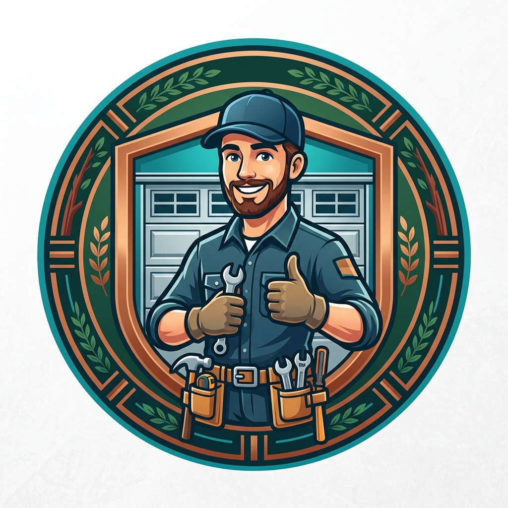 Redwood City Garage Door illustrated mascot logo